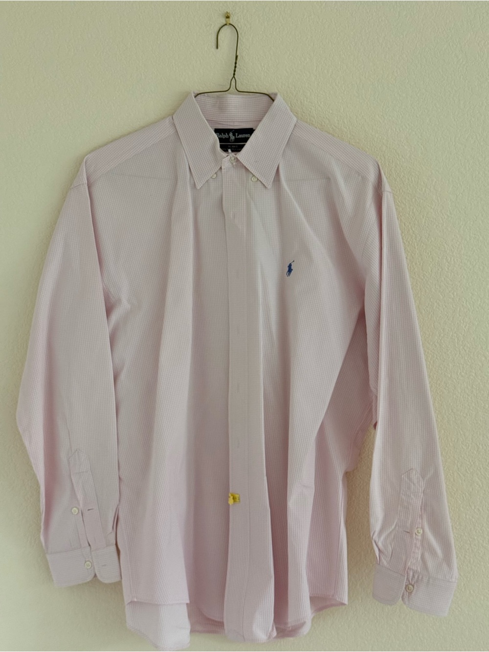 Ralph Lauren Men’s Pale Pink Button-Down Dress Shirt with Navy Pony